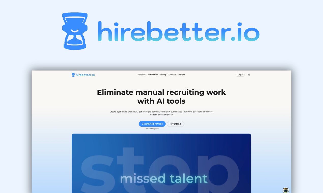 product hunt launch visual: hirebetter.io homepage