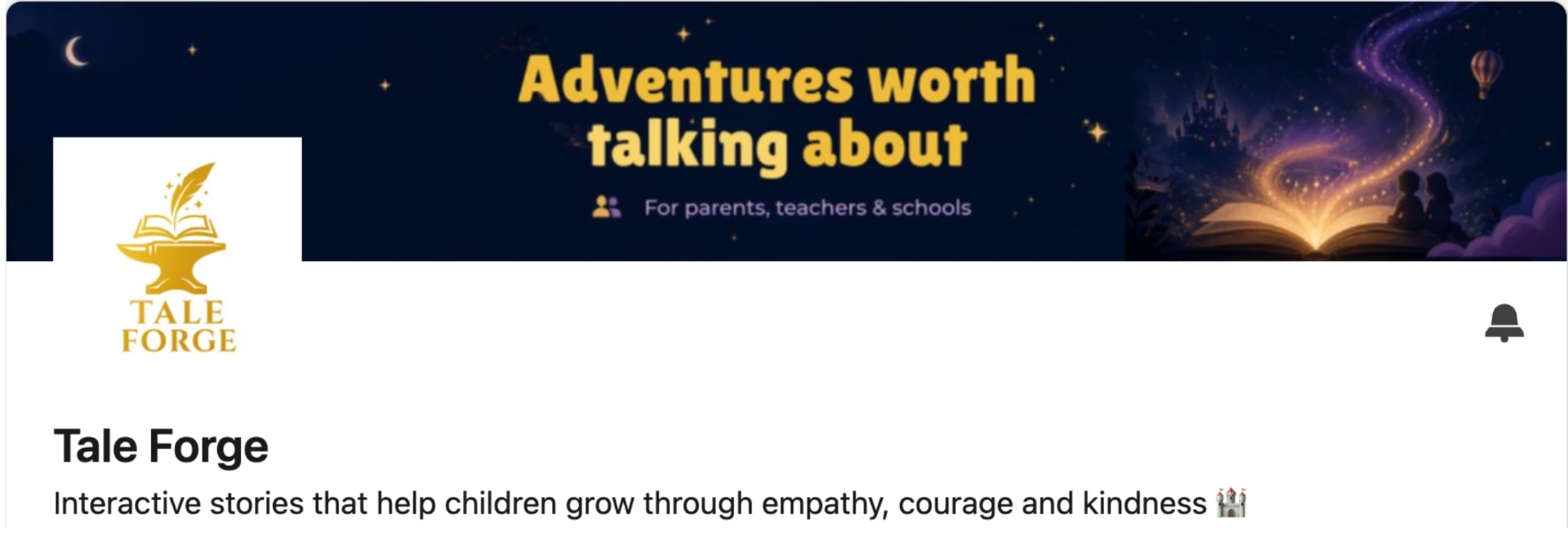 tale forge linkedin page — banner reading adventures worth talking about, gold logo and tagline