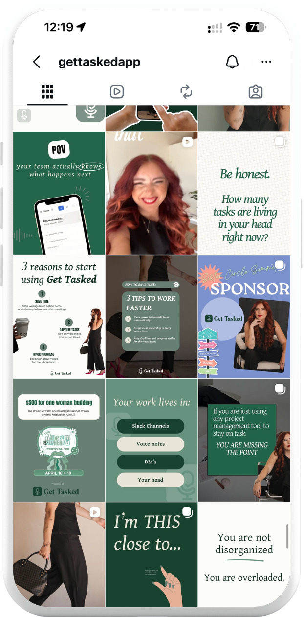 gettaskedapp instagram feed on a phone — first posts