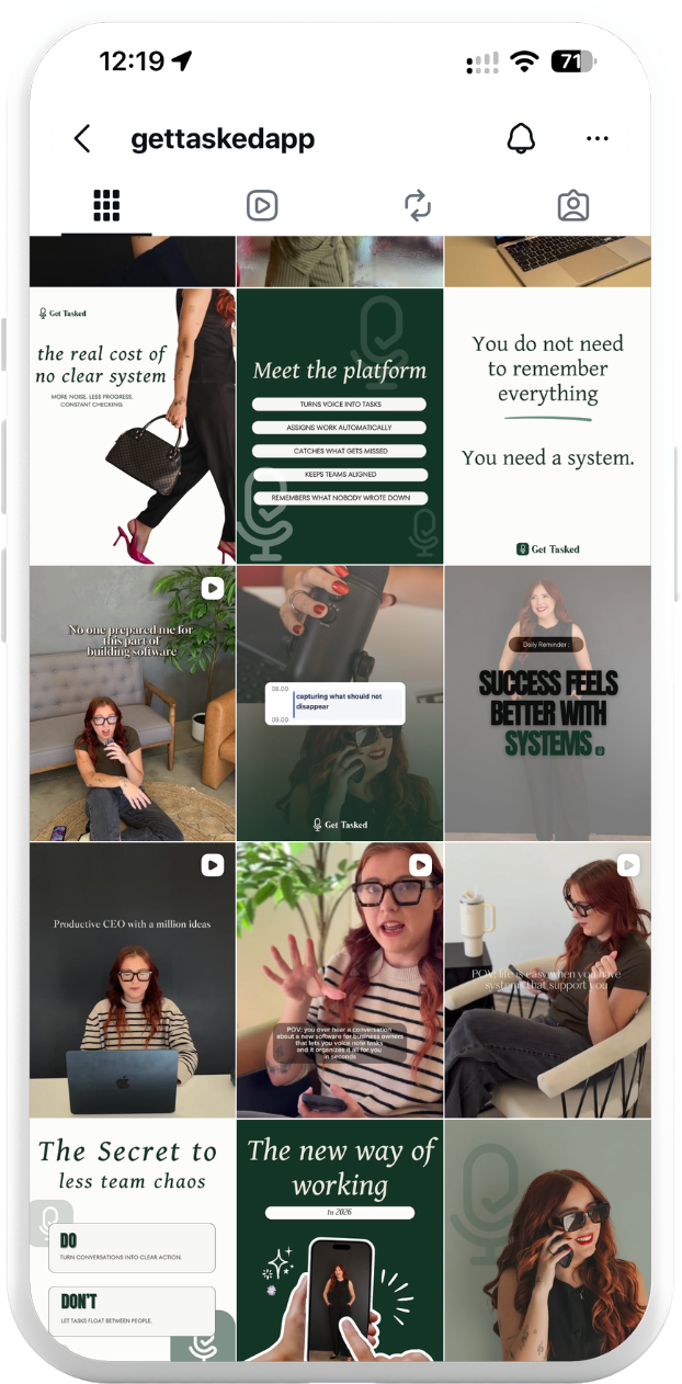 gettaskedapp instagram feed on a phone — next posts